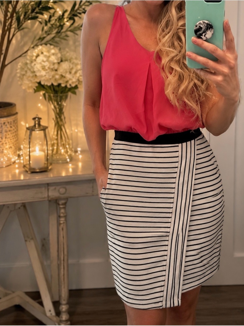 Women’s Pink, & Black-White Striped Mini Dress